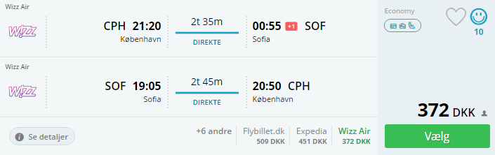 Billige flybilletter til Sofia i Bulgarien