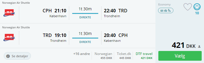Flybilletter til Trondheim i Norge