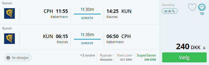 Flybilletter til Kaunas i Litauen