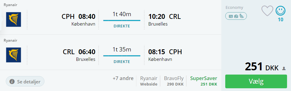 Fly fra København til Bruxelles