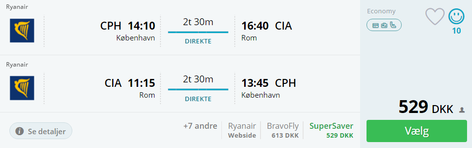 Flyv billigt fra København til Rom