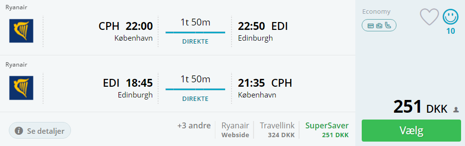 Billige flybilletter til Edinburgh i Skotland