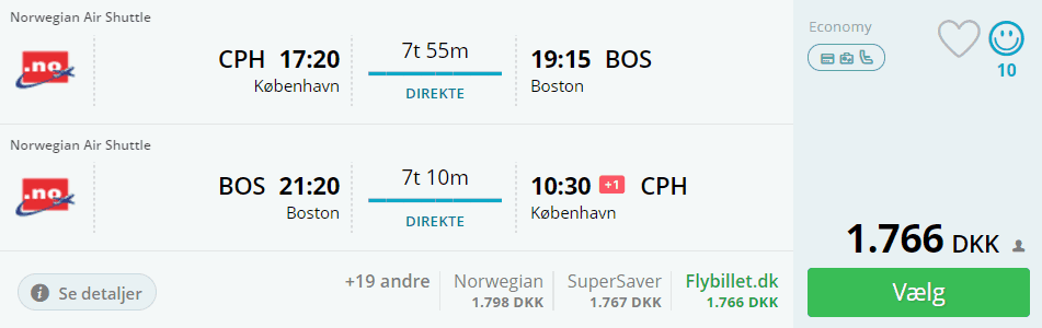 Flybilletter fra København til Boston i USA
