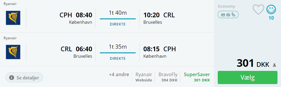 Flybilletter fra København til Bruxelles