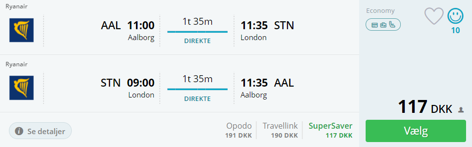 Fly fra Aalborg til London