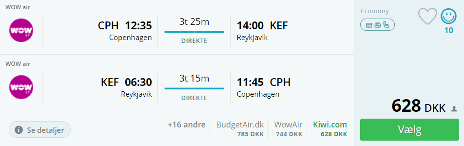 Billige flybilletter fra København til Reykjavik
