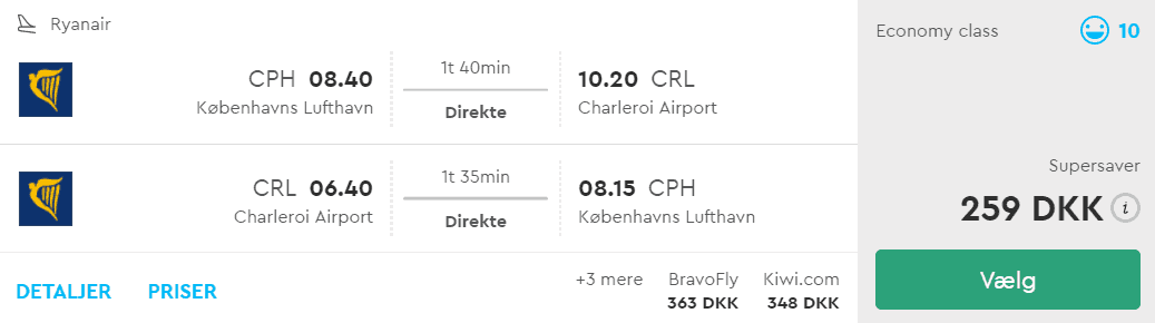 Fly fra København til Bruxelles