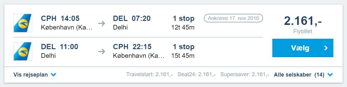 Billige flybilletter fra København til New Delhi