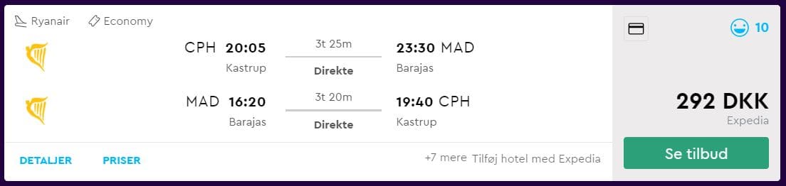 Billige flybilletter fra København til Madrid