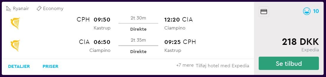Flybilletter til Rom i december 2018