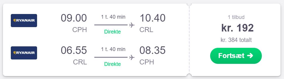 Flybilletter fra København til Bruxelles