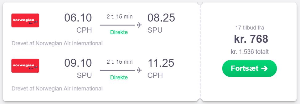 Fly fra København til Kroatien (Split)