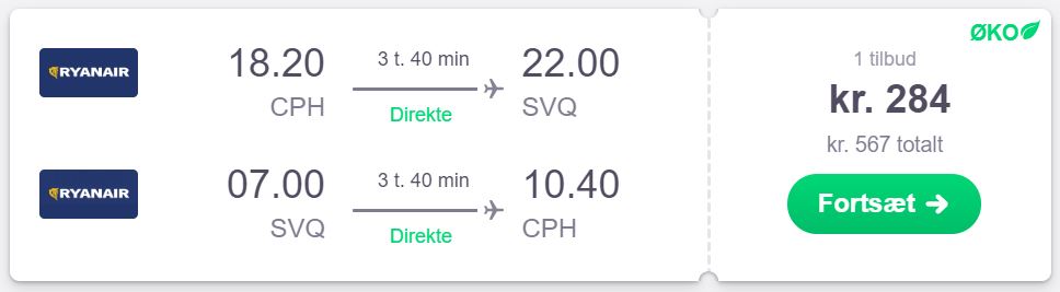 Fly fra København til Sevilla