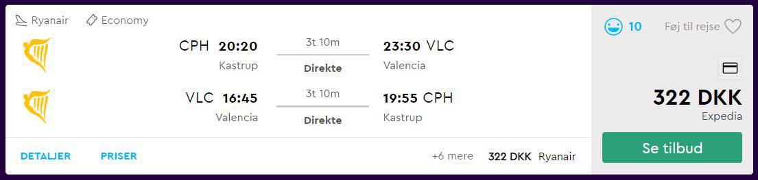 Fly fra København til Valencia