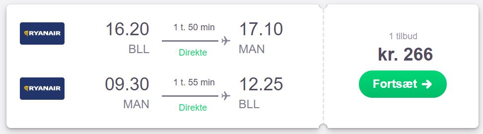 Flybilletter fra Billund til Manchester
