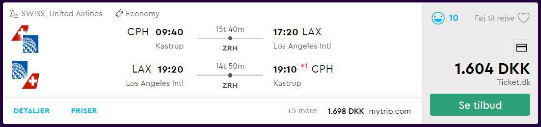 Flybilletter fra København til Los Angeles