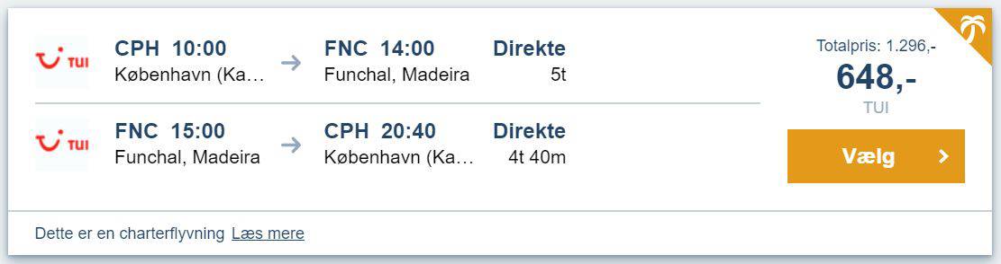 Flybilletter fra København til Madeira