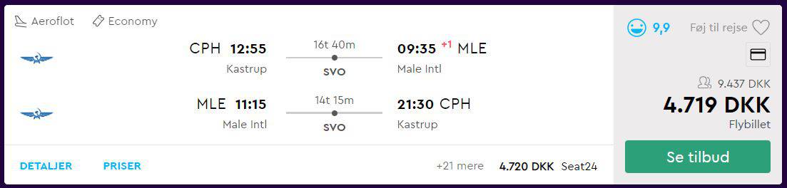 Flybilletter fra København til Maldiverne