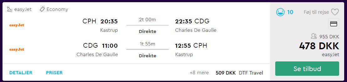 Screenshot fra momondo af tilbud på flybilletter