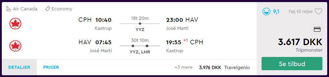 Fly til Cuba fra København