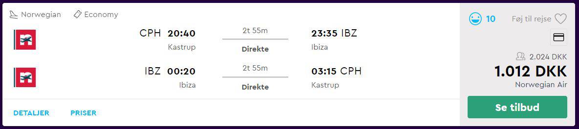 Direkte fly til Ibiza i sommerferien 2019