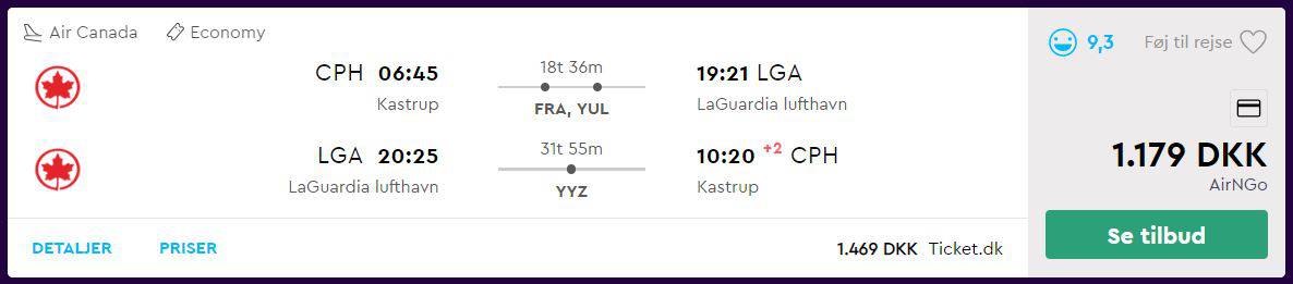 Fly fra Kastrup Lufthavn til New York