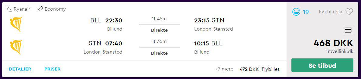 Flybilletter fra Billund til London