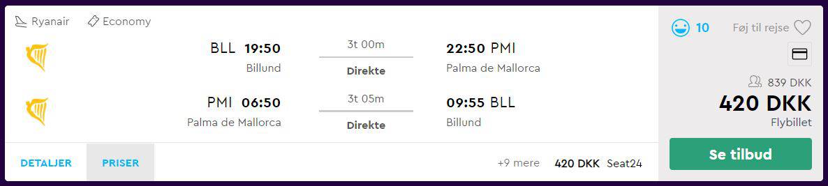 Flybilletter fra Billund til Mallorca