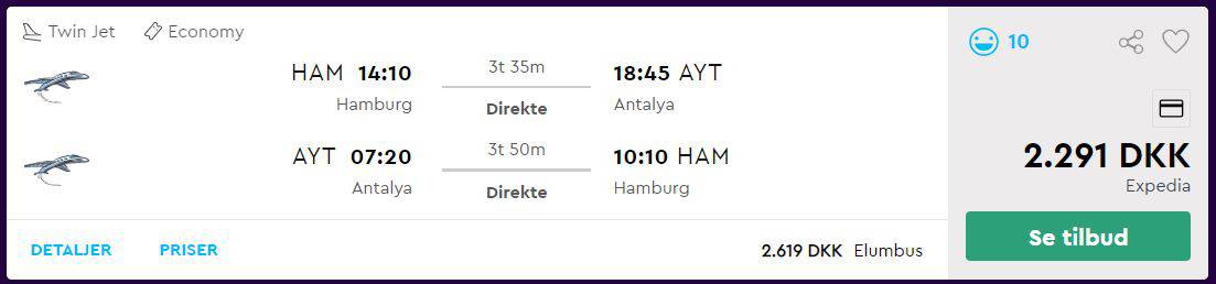 Flybilletter fra Hamborg til Antalya