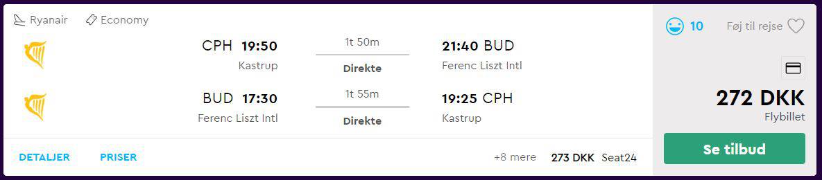 Flybilletter fra København til Budapest