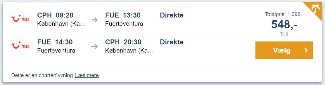 Flybilletter fra København til Fuerteventura