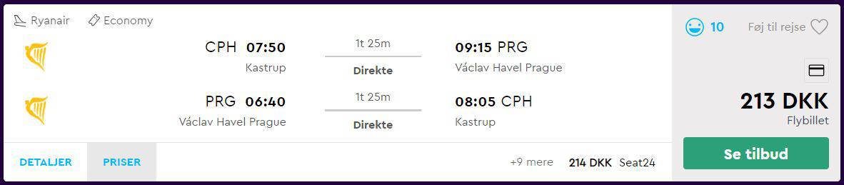Flybilletter fra København til Prag