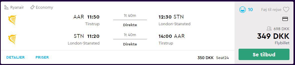 Flybilletter fra Aarhus til London