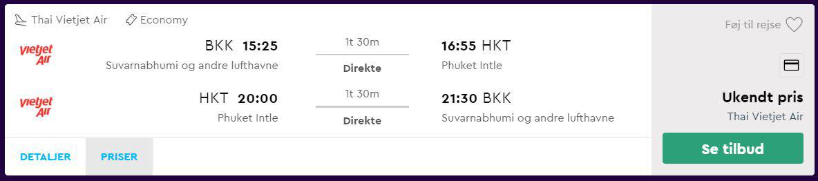 Flybilletter fra Bangkok til Phuket