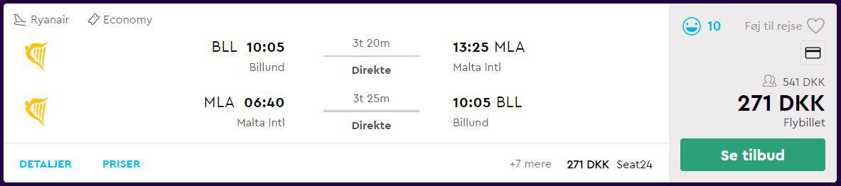 Flybilletter fra Billund til Malta
