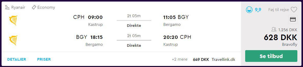 Flybilletter fra København til Milano