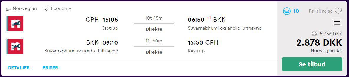 Flybilletter fra København til Bangkok