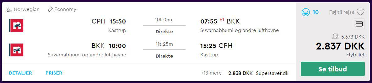 Flybilletter fra København til Bangkok
