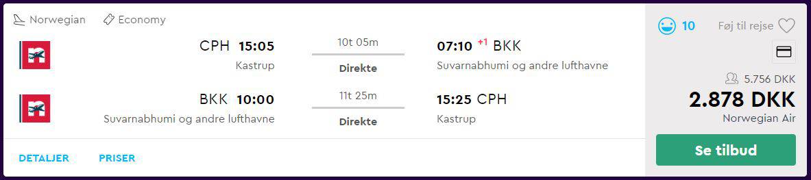Flybilletter fra København til Bangkok