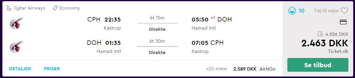 Flybilletter fra København til Doha