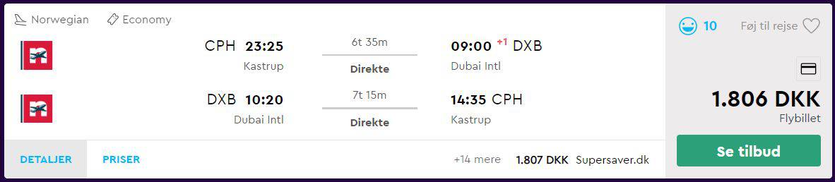 Flybilletter fra København til Dubai