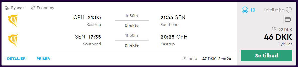 Flybilletter fra København til London