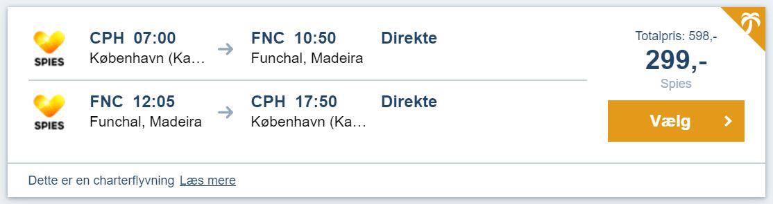 Flybilletter fra København til Madeira