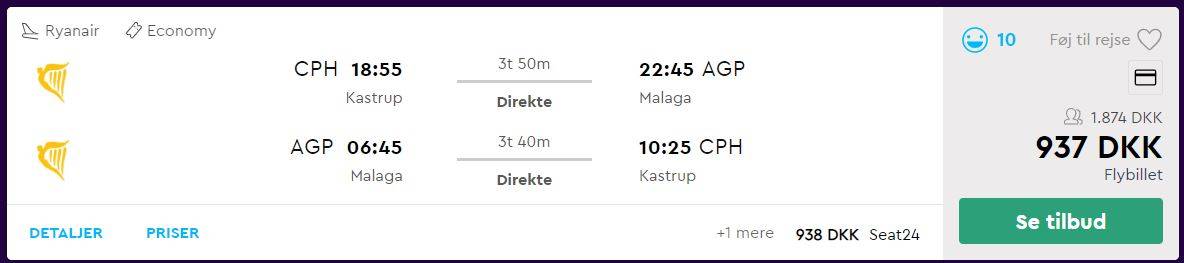 Flybilletter fra København til Malaga
