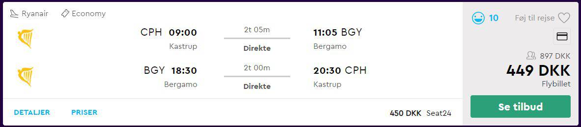 Flybilletter fra København til Milano