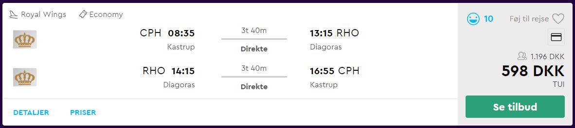 Flybilletter fra København til Rhodos