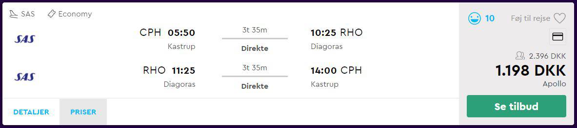 Flybilletter fra København til Rhodos