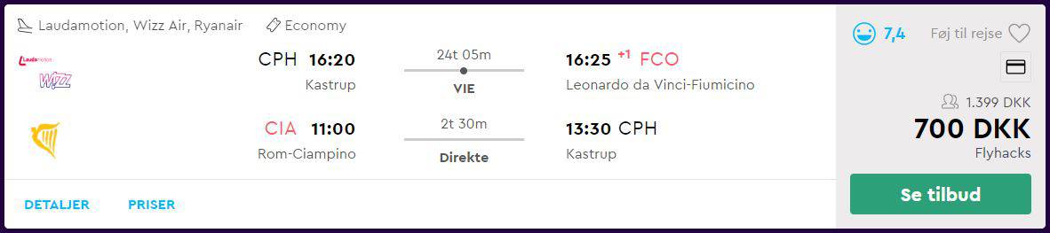 Flybilletter fra København til Rom