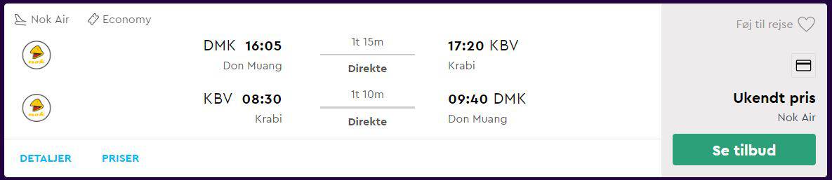 Flybilletter fra Bangkok til Krabi