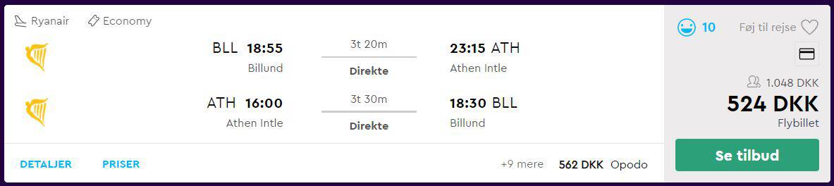 Flybilletter fra Billund til Athen